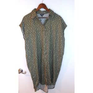 Madison Polka Dot Button Down Shirt Career Casual Top Green Size L/#5170